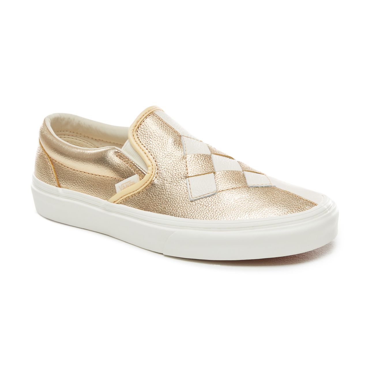 Vans Woven Leather Slip-On Classic Womens - (Woven Leather) Brushed Gold/Snow White VN0A38F7VMU Shoes