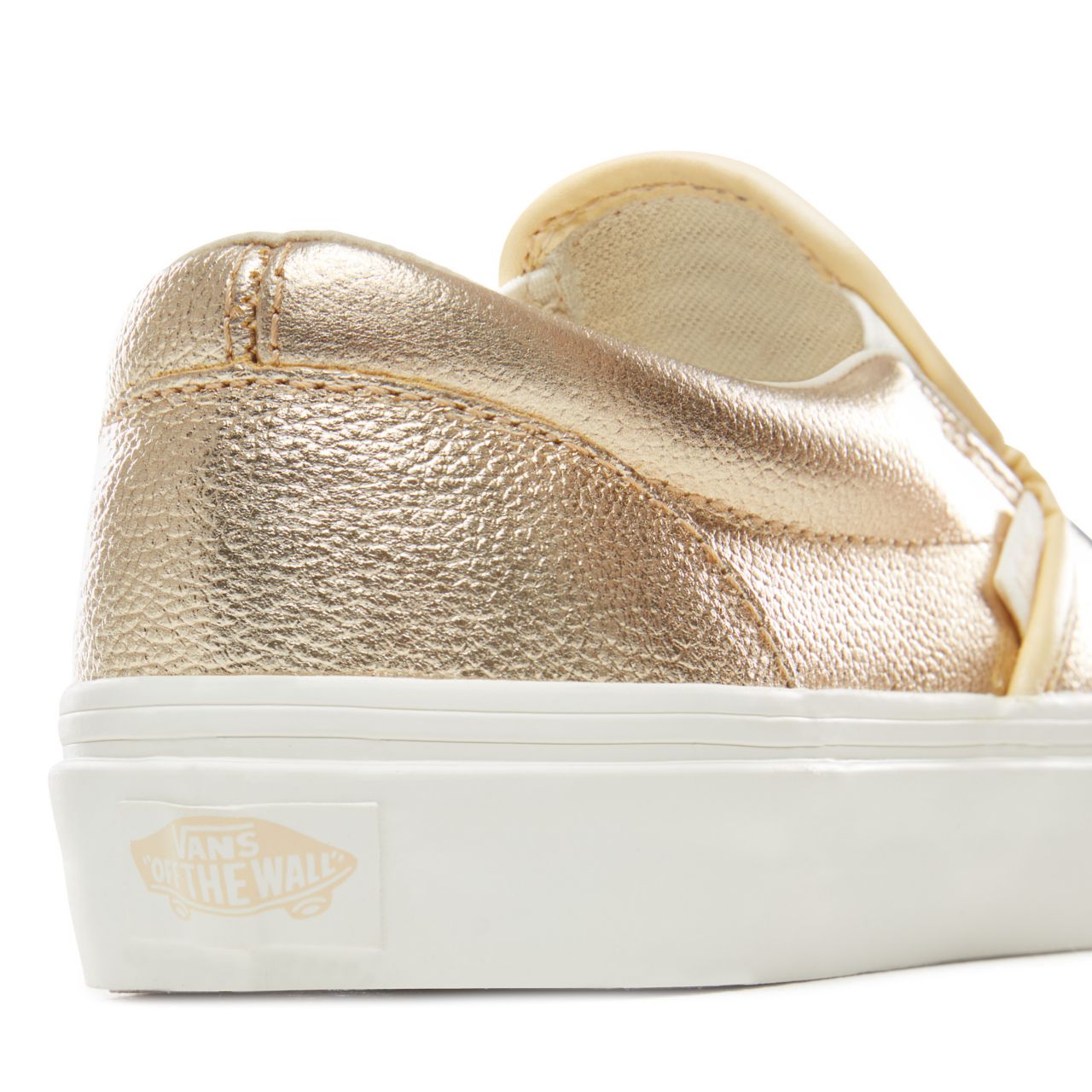 Vans Woven Leather Slip-On Classic Womens - (Woven Leather) Brushed Gold/Snow White VN0A38F7VMU Shoes