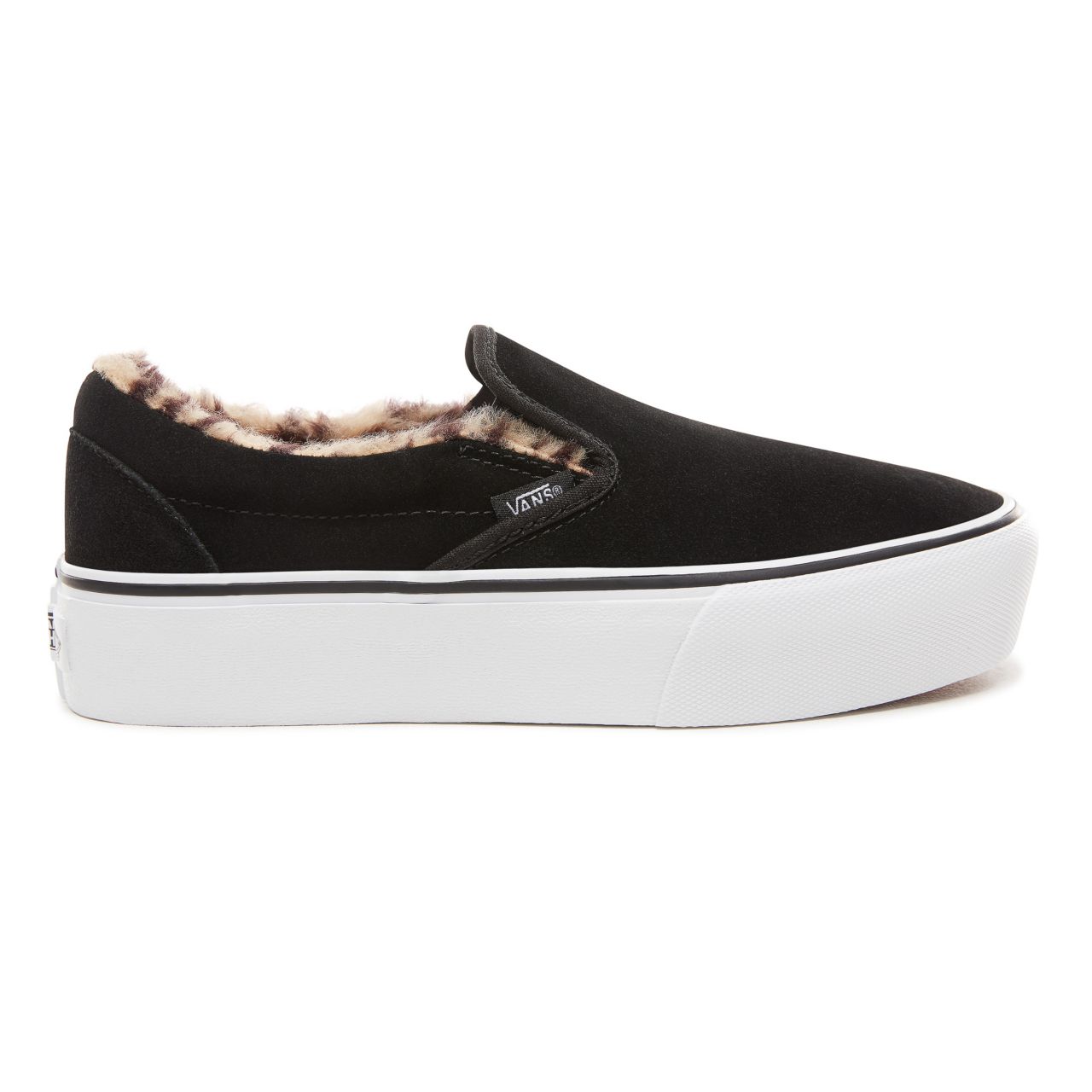 Vans Suede Classic Slip-On Platform Classic Womens - (Suede/Fur) Black/Leopard VN0A3JEZUM6 Shoes