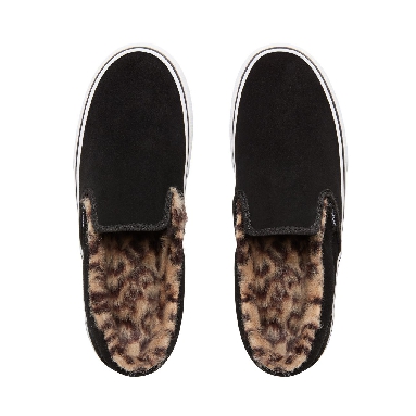 Vans Suede Classic Slip-On Platform Classic Womens - (Suede/Fur) Black/Leopard VN0A3JEZUM6 Shoes