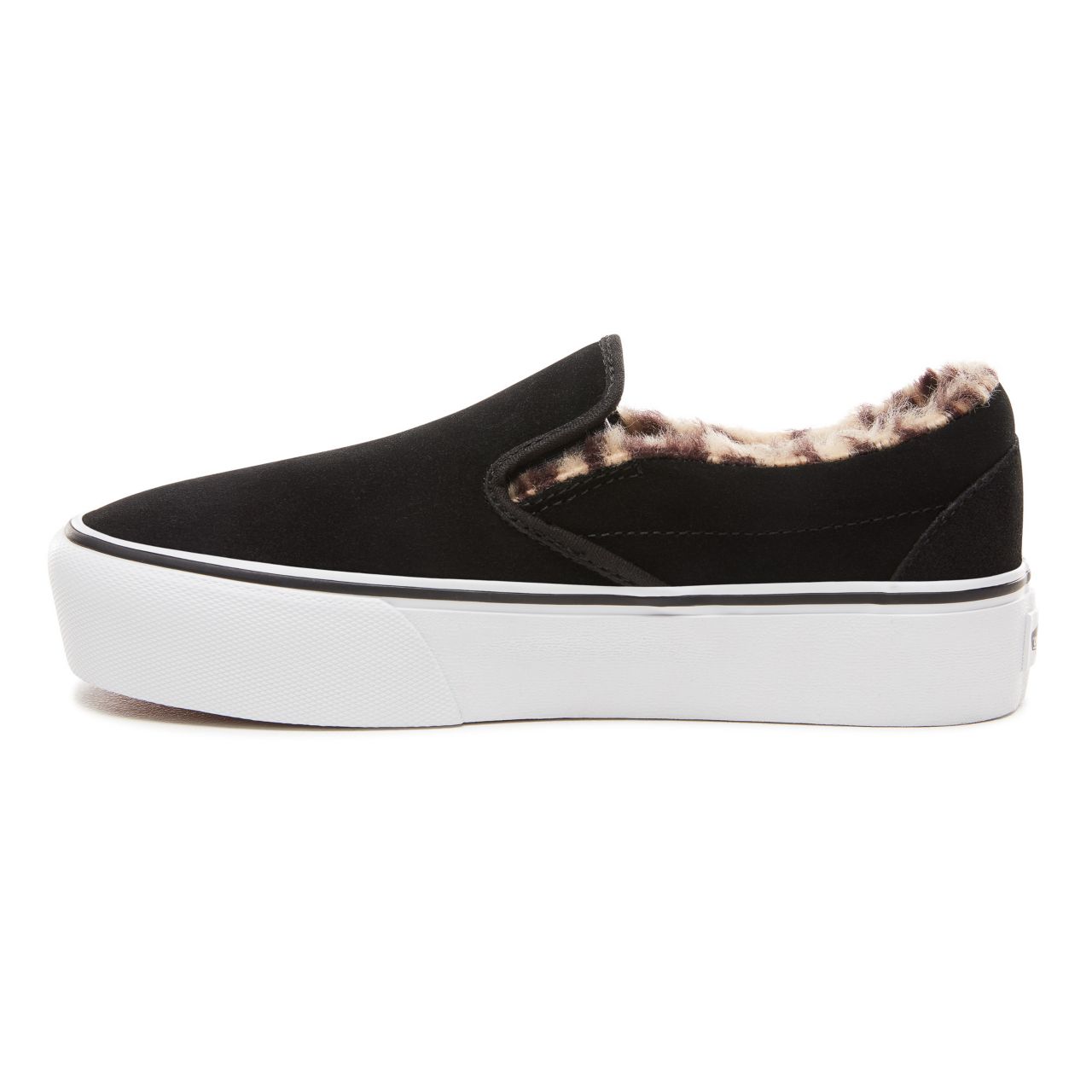 Vans Suede Classic Slip-On Platform Classic Womens - (Suede/Fur) Black/Leopard VN0A3JEZUM6 Shoes