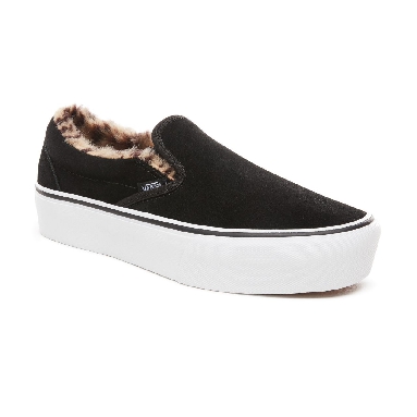 Vans Suede Classic Slip-On Platform Classic Womens - (Suede/Fur) Black/Leopard VN0A3JEZUM6 Shoes