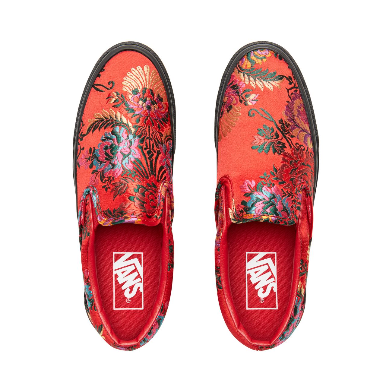 Vans Festival Satin Classic Slip-On Classic Womens - (Festival Satin) Red/Black VN0A38F7ULP Shoes