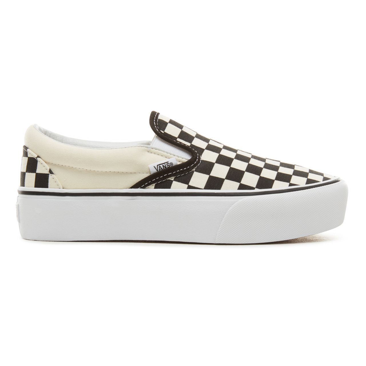 Vans Checkerboard Classic Slip-On Platform Classic Womens - Black & White Chckerboard-White VN00018EBWW Shoes