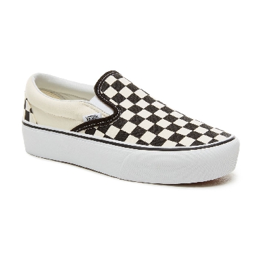 Vans Checkerboard Classic Slip-On Platform Classic Womens - Black & White Chckerboard-White VN00018EBWW Shoes