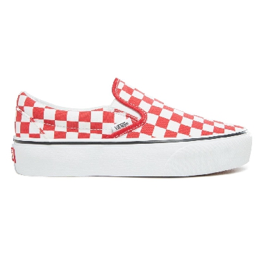 Vans Checkerboard Classic Slip-On Platform Classic Womens - (Checkerboard) Racing Red/True White VA3JEZS4E Shoes