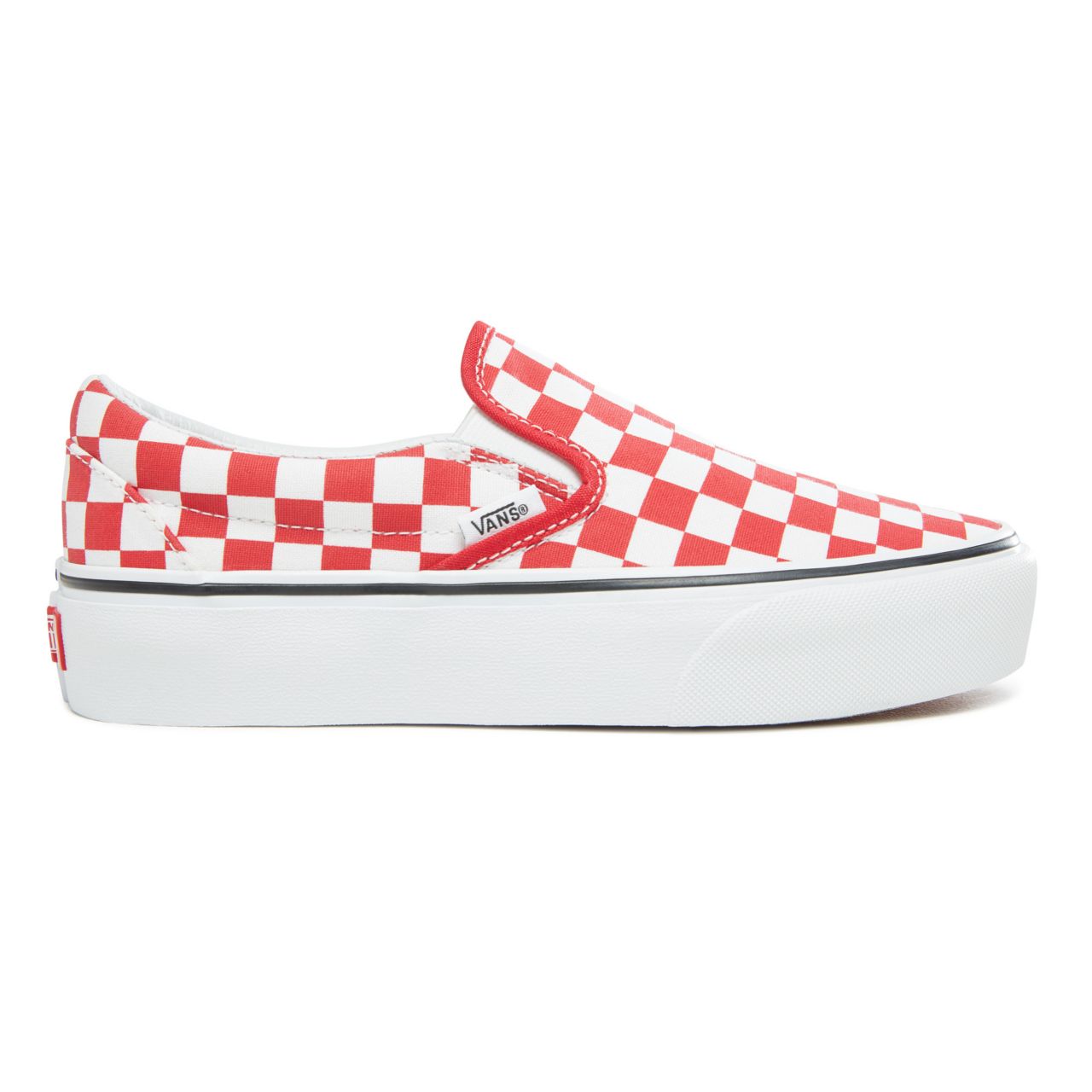 Vans Checkerboard Classic Slip-On Platform Classic Womens - (Checkerboard) Racing Red/True White VA3JEZS4E Shoes