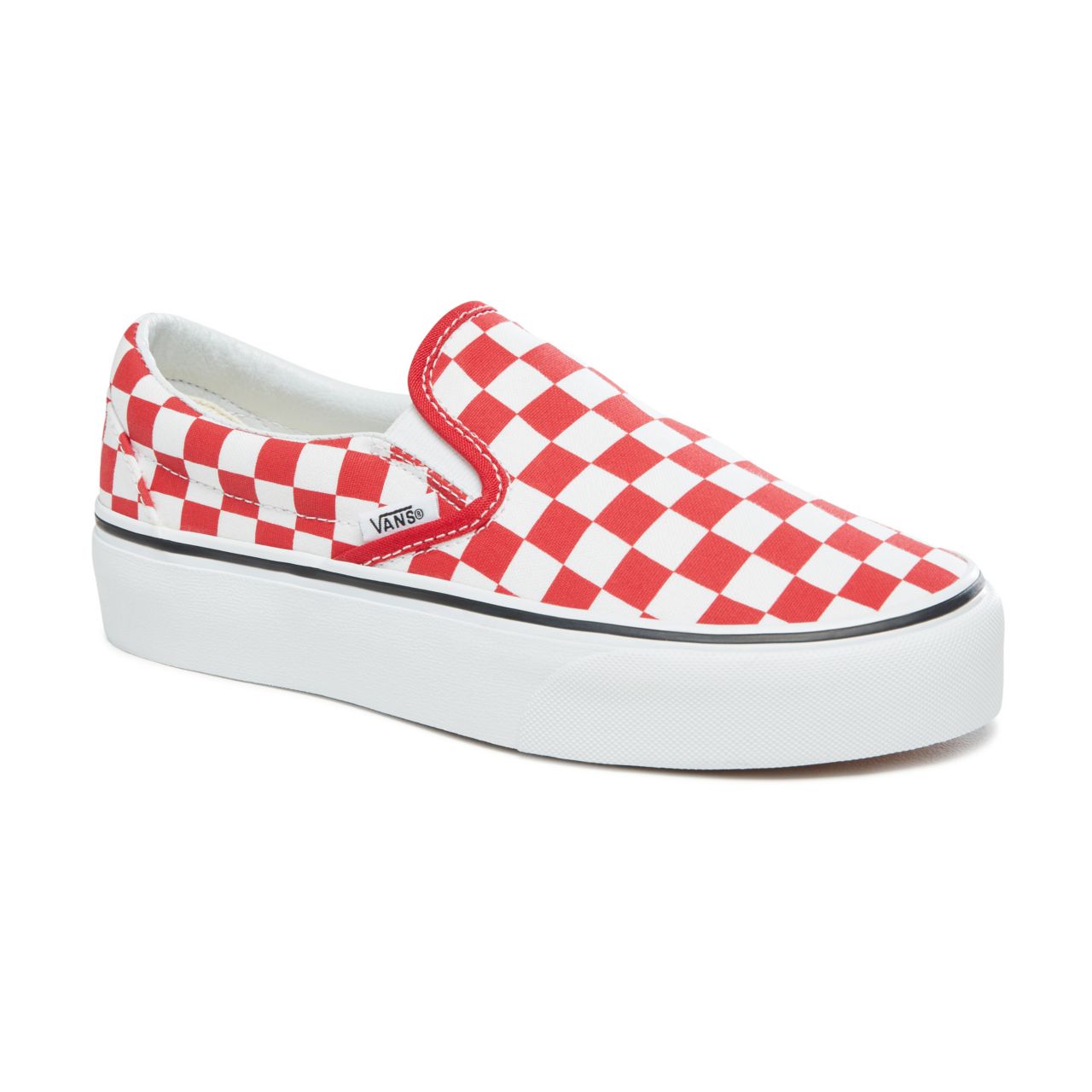 Vans Checkerboard Classic Slip-On Platform Classic Womens - (Checkerboard) Racing Red/True White VA3JEZS4E Shoes