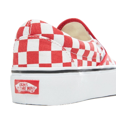 Vans Checkerboard Classic Slip-On Platform Classic Womens - (Checkerboard) Racing Red/True White VA3JEZS4E Shoes