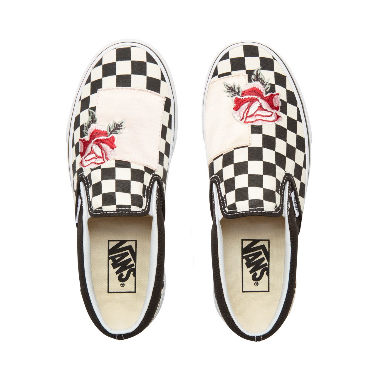 Vans Satin Patchwork Classic Slip-On Classic Womens - (Satin Patchwork) Checker/Rose VA38F7U7O Shoes