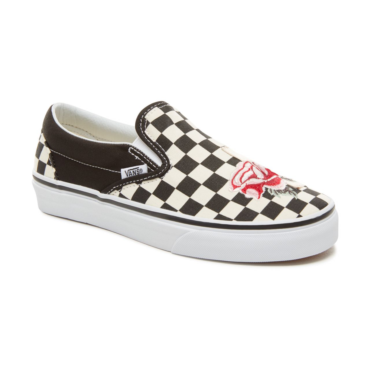 Vans Satin Patchwork Classic Slip-On Classic Womens - (Satin Patchwork) Checker/Rose VA38F7U7O Shoes