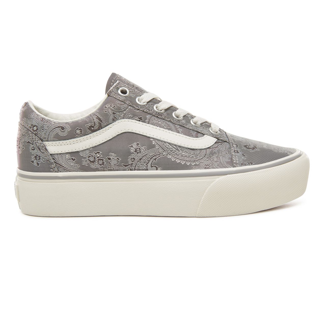 Vans Satin Paisley Old Skool Platform Classic Womens - (Satin Paisley) Gray/Snow White VA3B3UUB3 Shoes