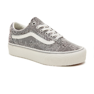 Vans Satin Paisley Old Skool Platform Classic Womens - (Satin Paisley) Gray/Snow White VA3B3UUB3 Shoes