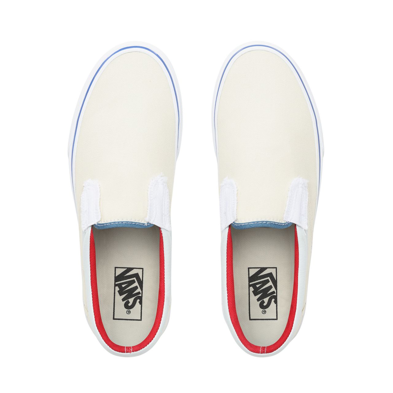 Vans Outside In Classic Slip-On Classic Mens Womens - (Outside In) Natural/Stv Navy/Red VN0A38F7VME Shoes