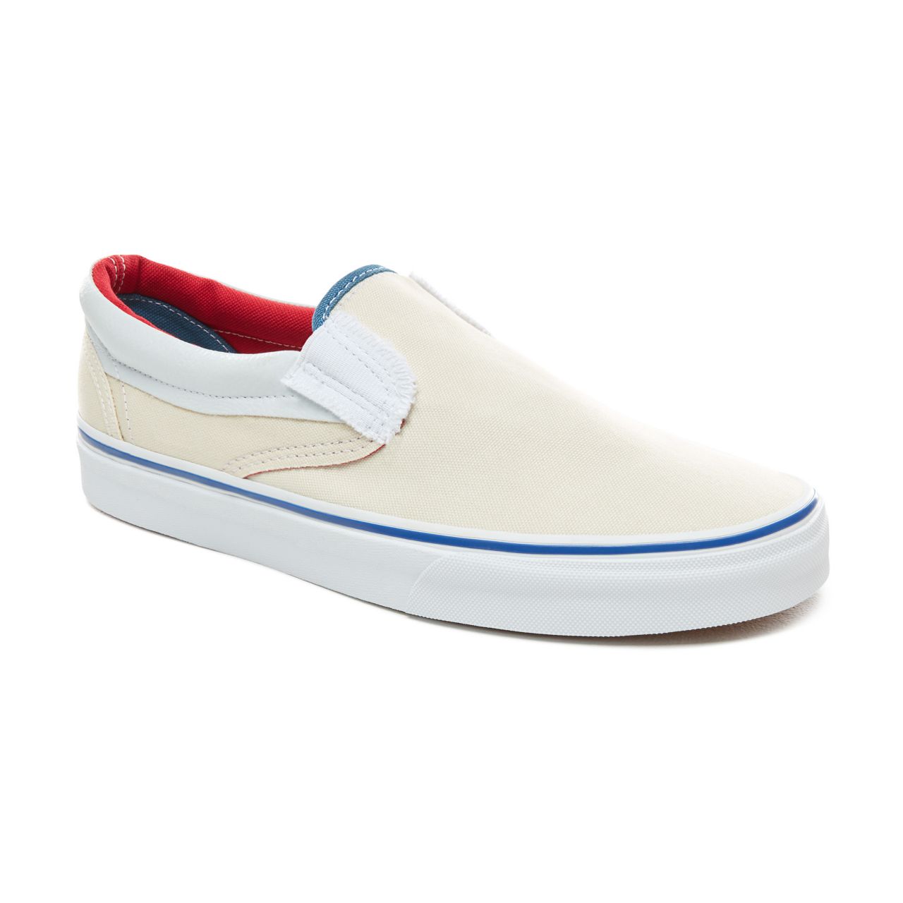 Vans Outside In Classic Slip-On Classic Mens Womens - (Outside In) Natural/Stv Navy/Red VN0A38F7VME Shoes