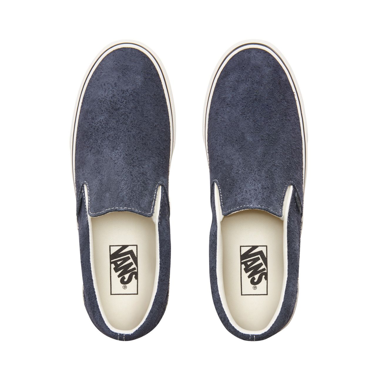 Vans Hairy Suede Classic Slip-On Classic Mens Womens - (Hairy Suede) Sky Captain/Snow White VN0A38F7ULQ Shoes