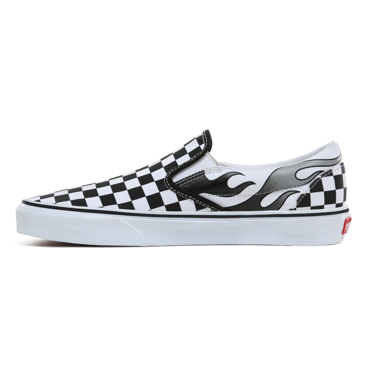 Vans Checkerboard Flame Classic Slip-On Classic Mens Womens - (Checkerboard Flame) Black/True White VN0A4BV3SX7 Shoes