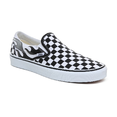 Vans Checkerboard Flame Classic Slip-On Classic Mens Womens - (Checkerboard Flame) Black/True White VN0A4BV3SX7 Shoes