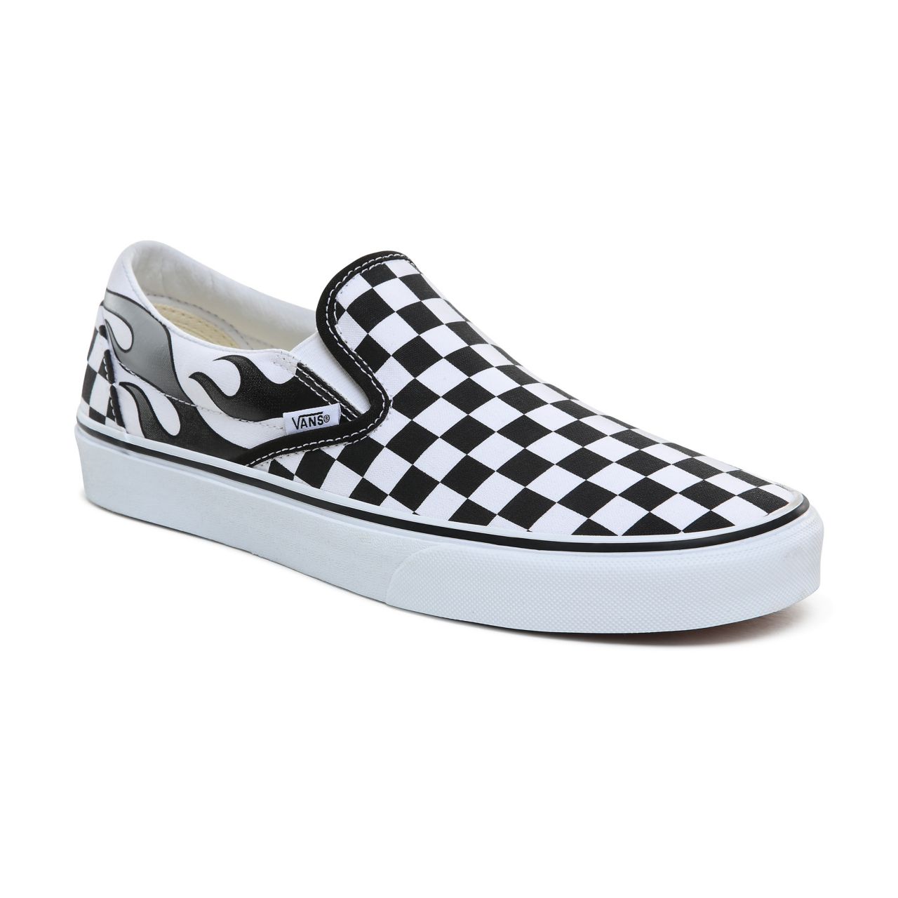 Vans Checkerboard Flame Classic Slip-On Classic Mens Womens - (Checkerboard Flame) Black/True White VN0A4BV3SX7 Shoes