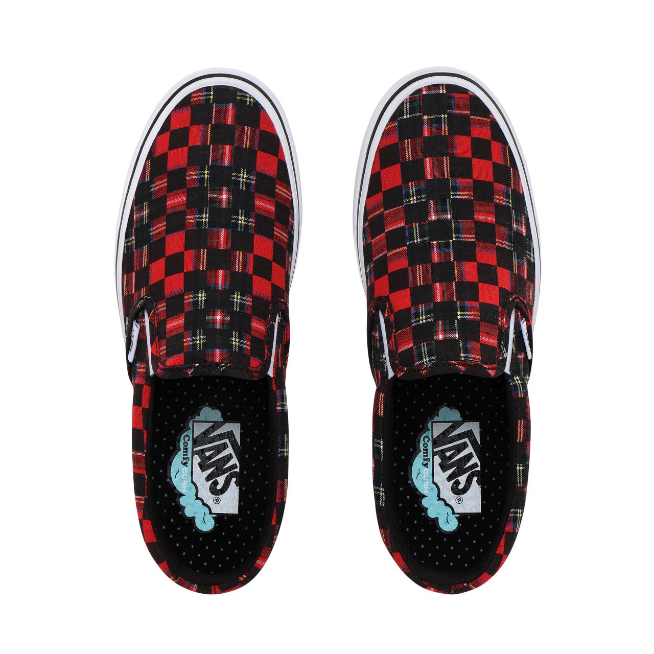 Vans Plaid Check ComfyCush Slip-On Classic Mens Womens - (Plaid Check) red/true white VN0A3WMDTG7 Shoes