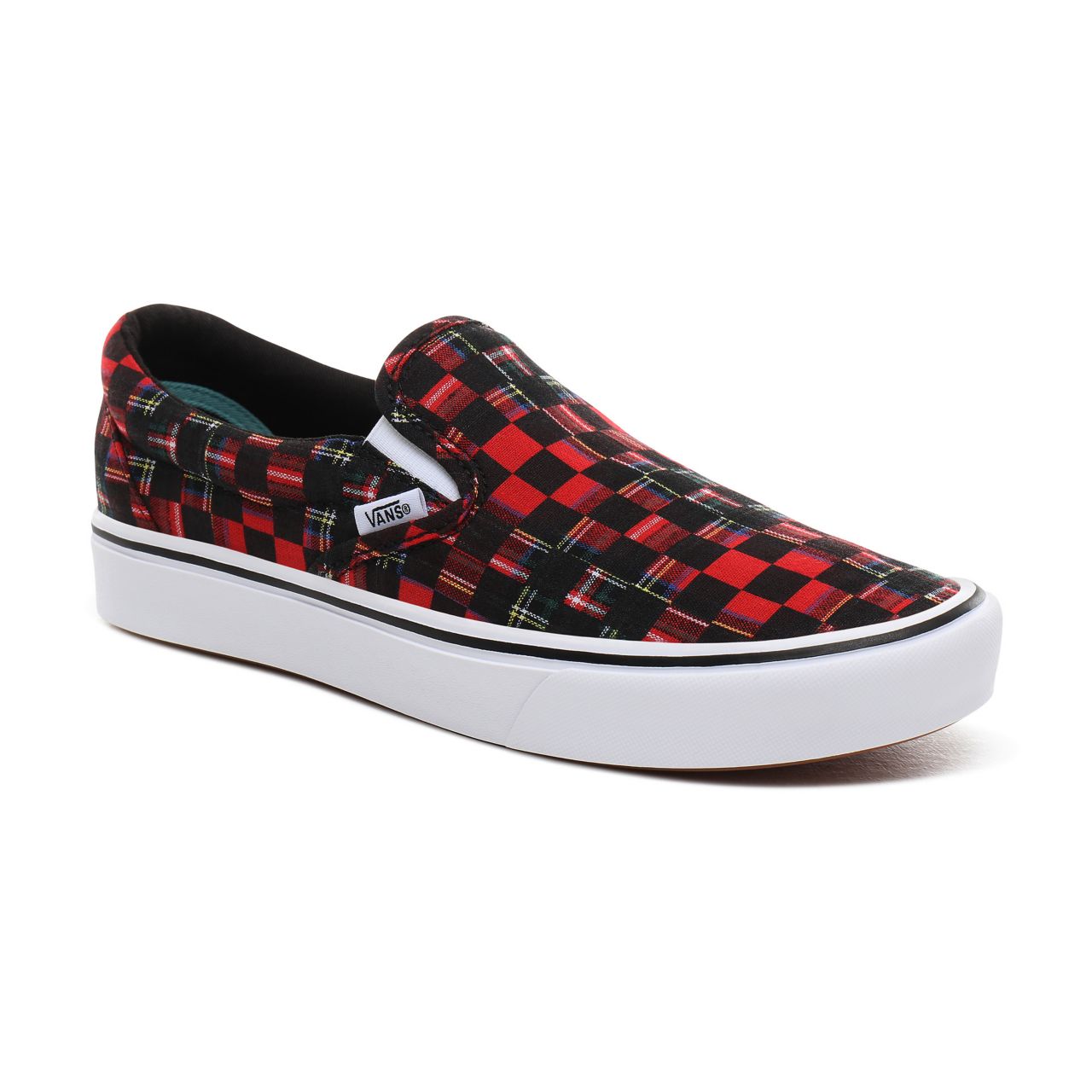 Vans Plaid Check ComfyCush Slip-On Classic Mens Womens - (Plaid Check) red/true white VN0A3WMDTG7 Shoes