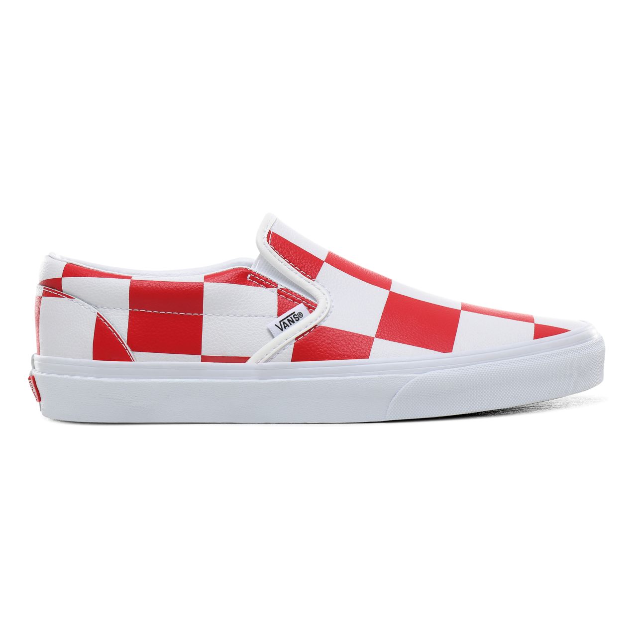 Vans Leather Check Classic Slip-On Classic Mens Womens - (Leather Check) true white/racing red VN0A4BV3TBV Shoes