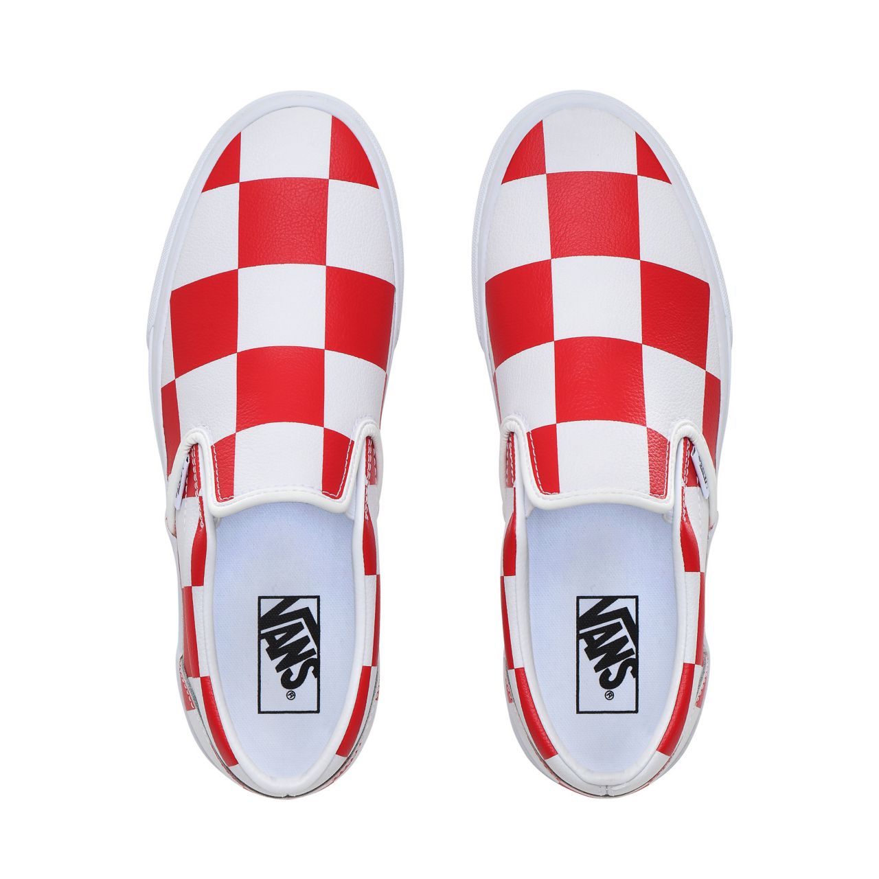 Vans Leather Check Classic Slip-On Classic Mens Womens - (Leather Check) true white/racing red VN0A4BV3TBV Shoes