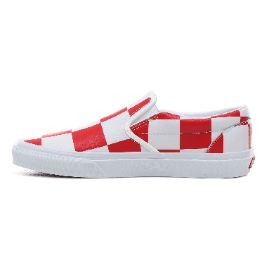 Vans Leather Check Classic Slip-On Classic Mens Womens - (Leather Check) true white/racing red VN0A4BV3TBV Shoes