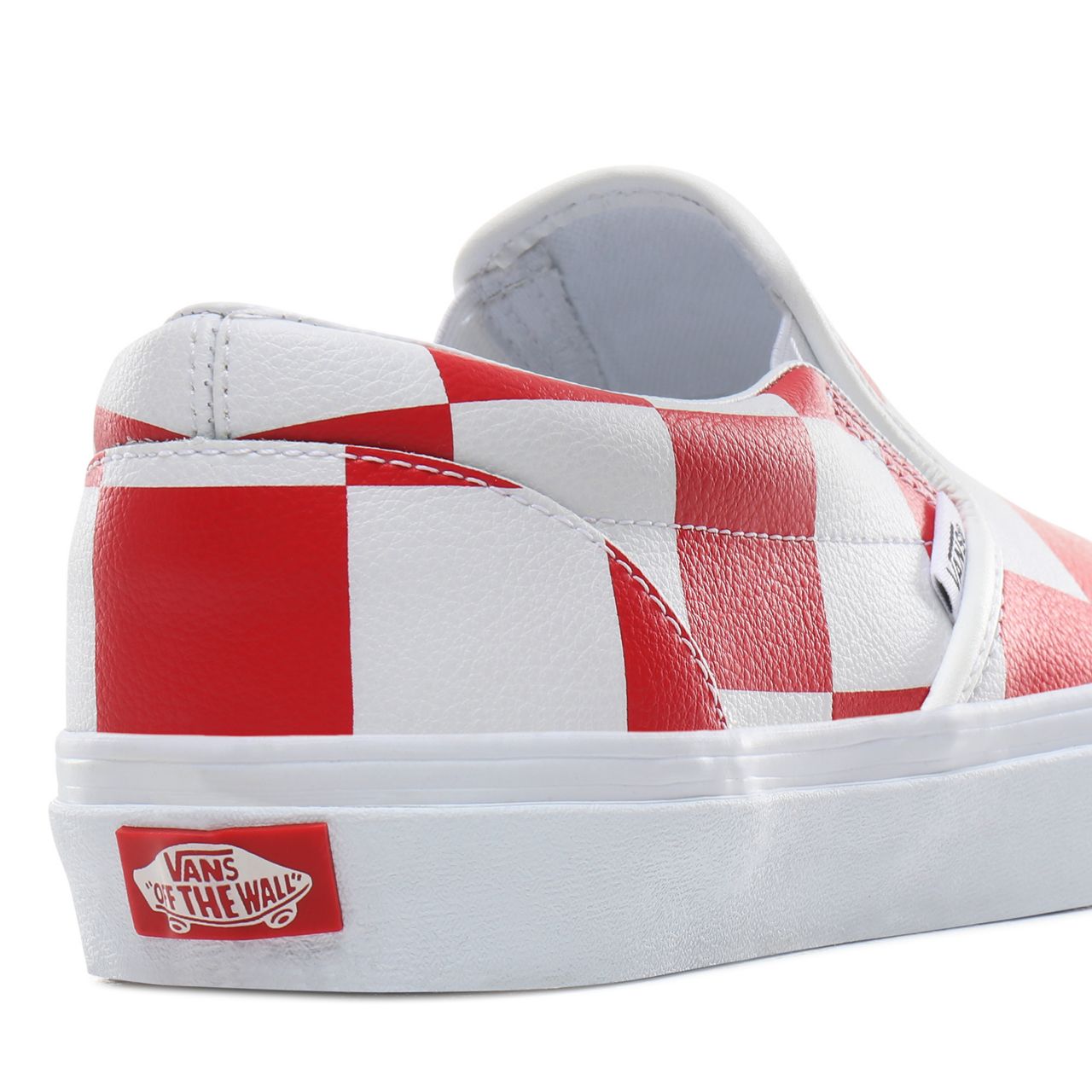 Vans Leather Check Classic Slip-On Classic Mens Womens - (Leather Check) true white/racing red VN0A4BV3TBV Shoes