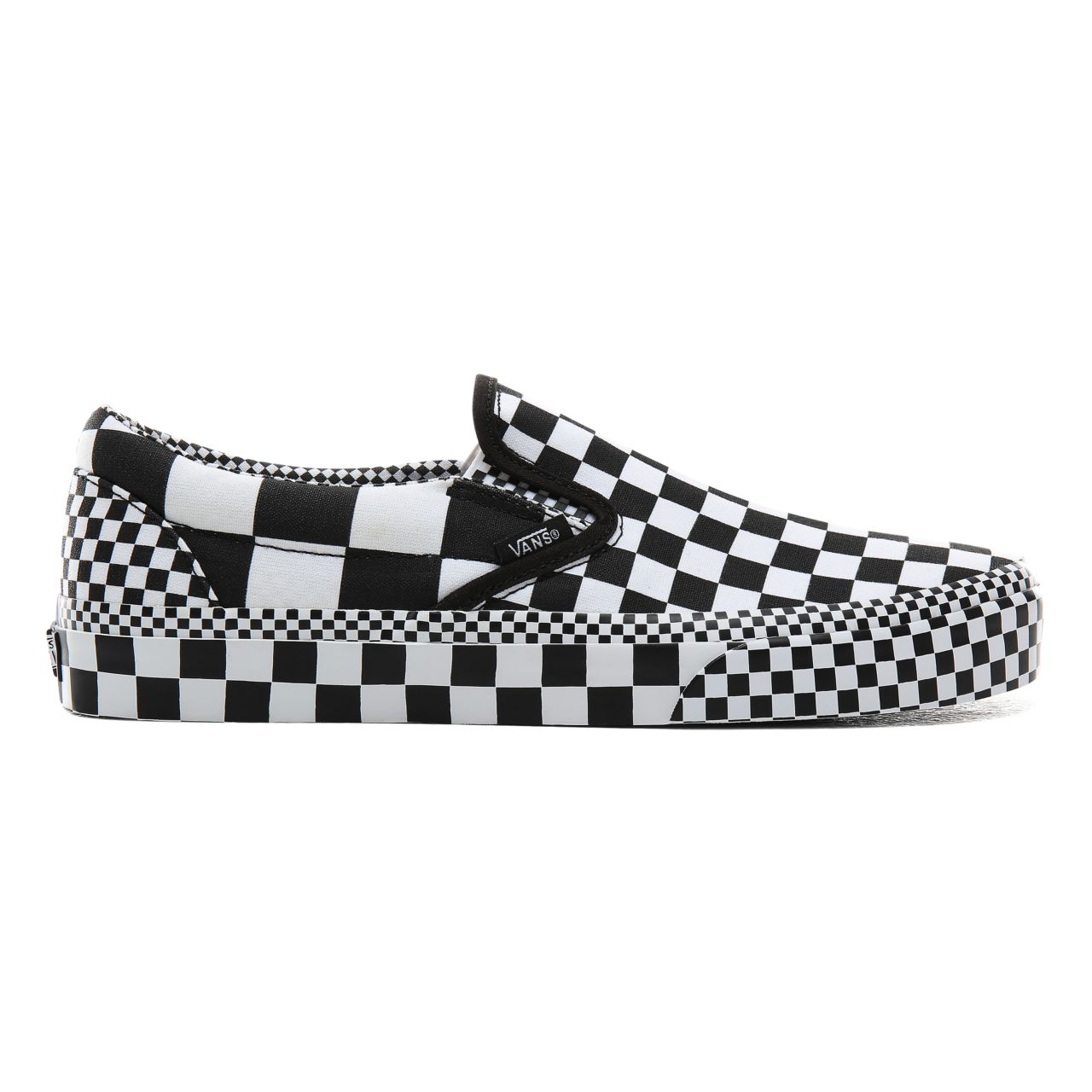 Vans All Over Checkerboard Classic Slip-On Classic Mens Womens - (All Over Checkerboard) Black/True White VN0A4BV3V8U Shoes