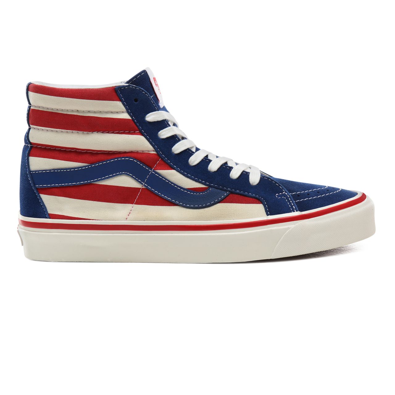 Vans Anaheim Factory Sk8-Hi 38 DX Classic Mens Womens - (Anaheim Factory) Og Blue/Og Red stripes VN0A38GFXKI Shoes