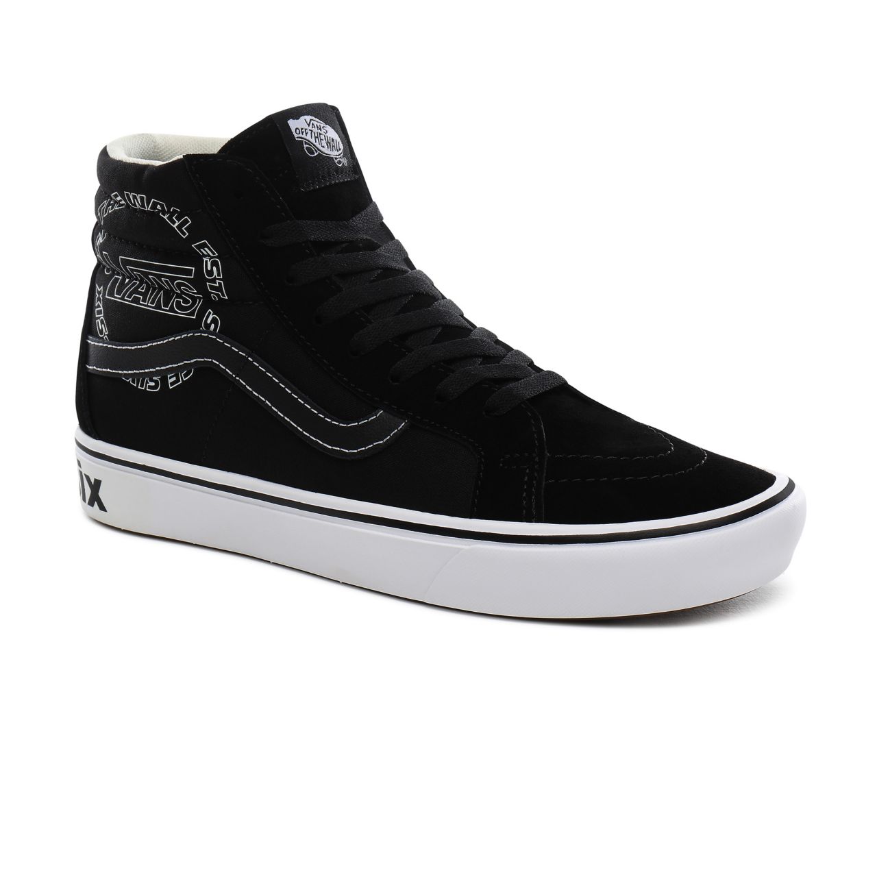 Vans Distort ComfyCush SK8-Hi Reissue Classic Mens Womens - (Distort) Black/True White VN0A3WMCVX6 Shoes