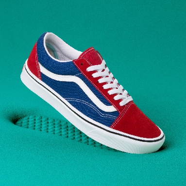 Vans Two-tone Comfycush Old Skool Classic Mens Womens - (Two-Tone) Chili pepper/True Blue VN0A3WMAVX1 Shoes