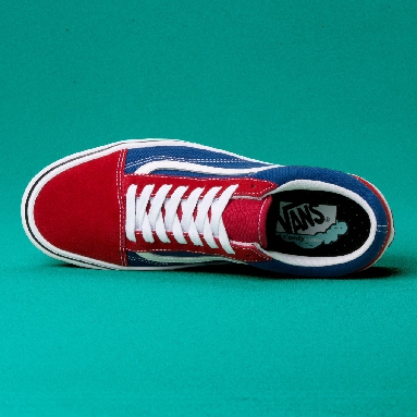 Vans Two-tone Comfycush Old Skool Classic Mens Womens - (Two-Tone) Chili pepper/True Blue VN0A3WMAVX1 Shoes