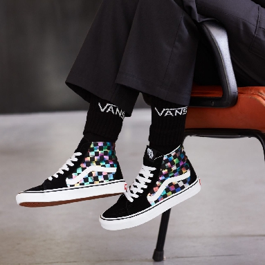 Vans Iridescent Check SK8-Hi Classic Womens - (Iridescent Check) black/true white VN0A4BV6SRY Shoes