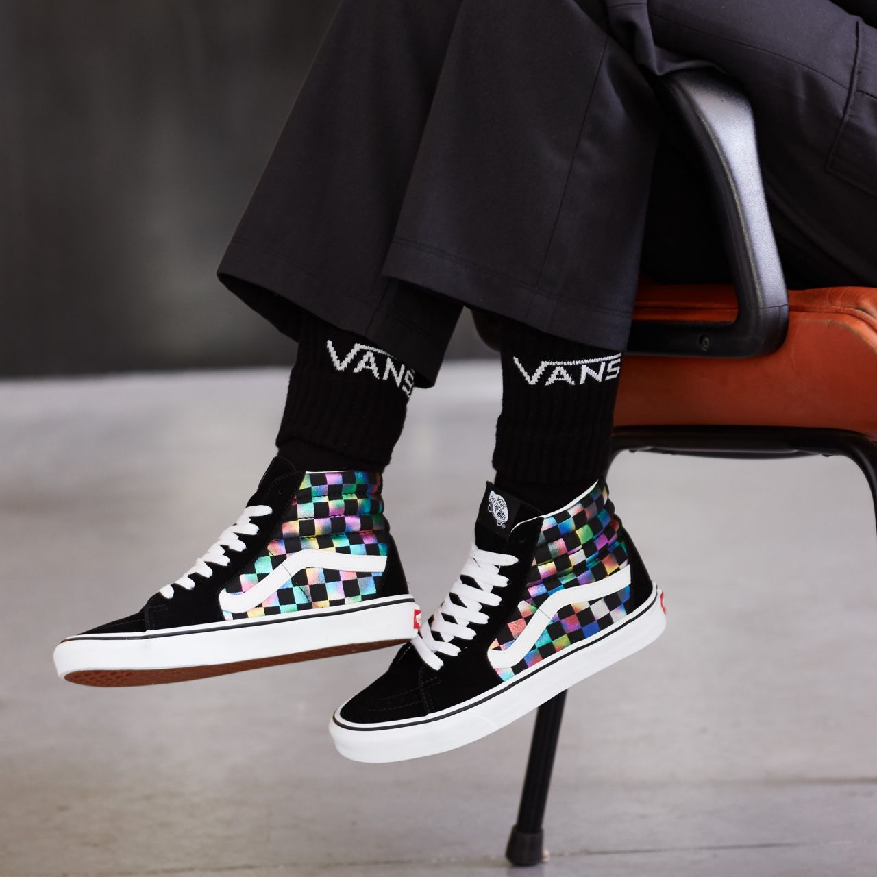 Vans Iridescent Check SK8-Hi Classic Womens - (Iridescent Check) black/true white VN0A4BV6SRY Shoes