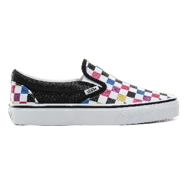 Vans Glitter Checkerboard Classic Slip-On Classic Womens - (Glitter Checkerboard) Black/True White VN0A4BV3V3P Shoes