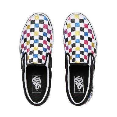 Vans Glitter Checkerboard Classic Slip-On Classic Womens - (Glitter Checkerboard) Black/True White VN0A4BV3V3P Shoes