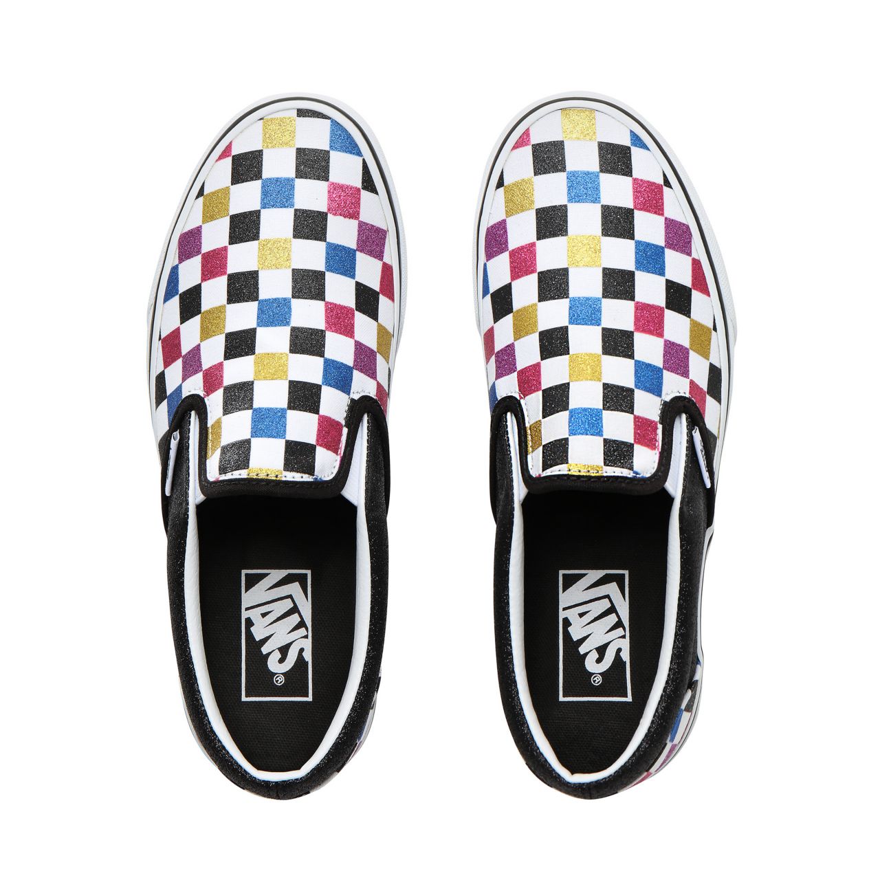 Vans Glitter Checkerboard Classic Slip-On Classic Womens - (Glitter Checkerboard) Black/True White VN0A4BV3V3P Shoes