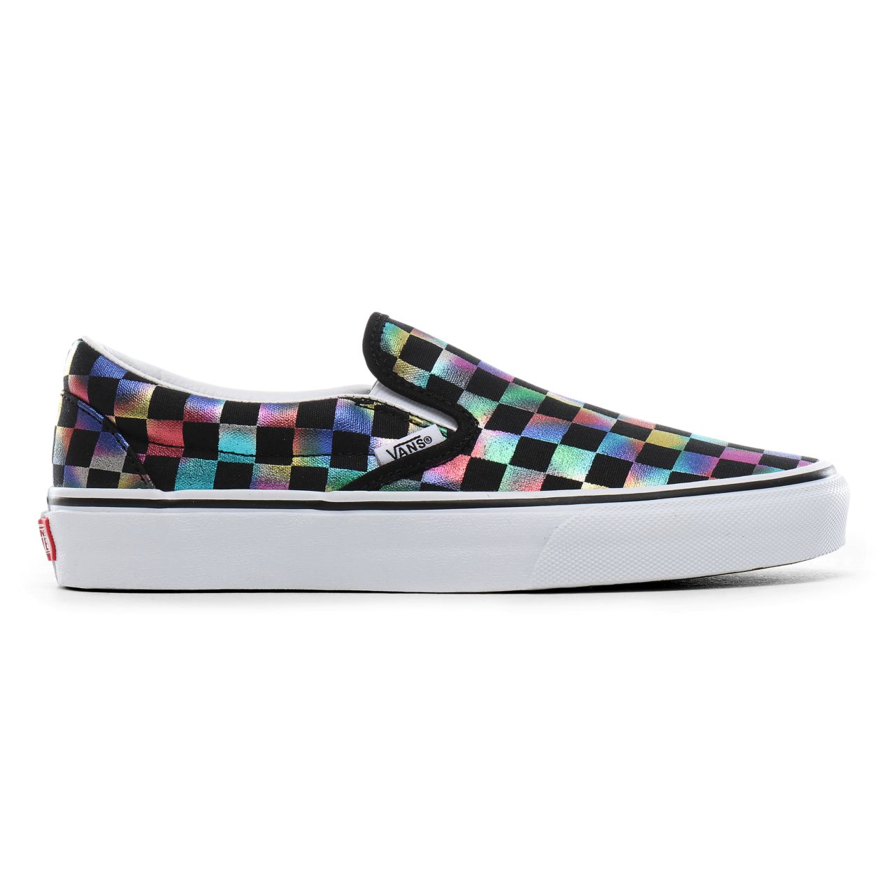 Vans Iridescent Check Classic Slip-On Classic Womens - (Iridescent Check) black/true white VN0A4BV3SRY Shoes