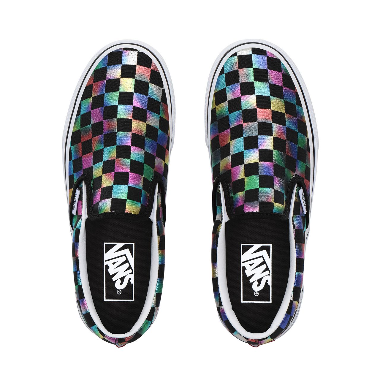 Vans Iridescent Check Classic Slip-On Classic Womens - (Iridescent Check) black/true white VN0A4BV3SRY Shoes