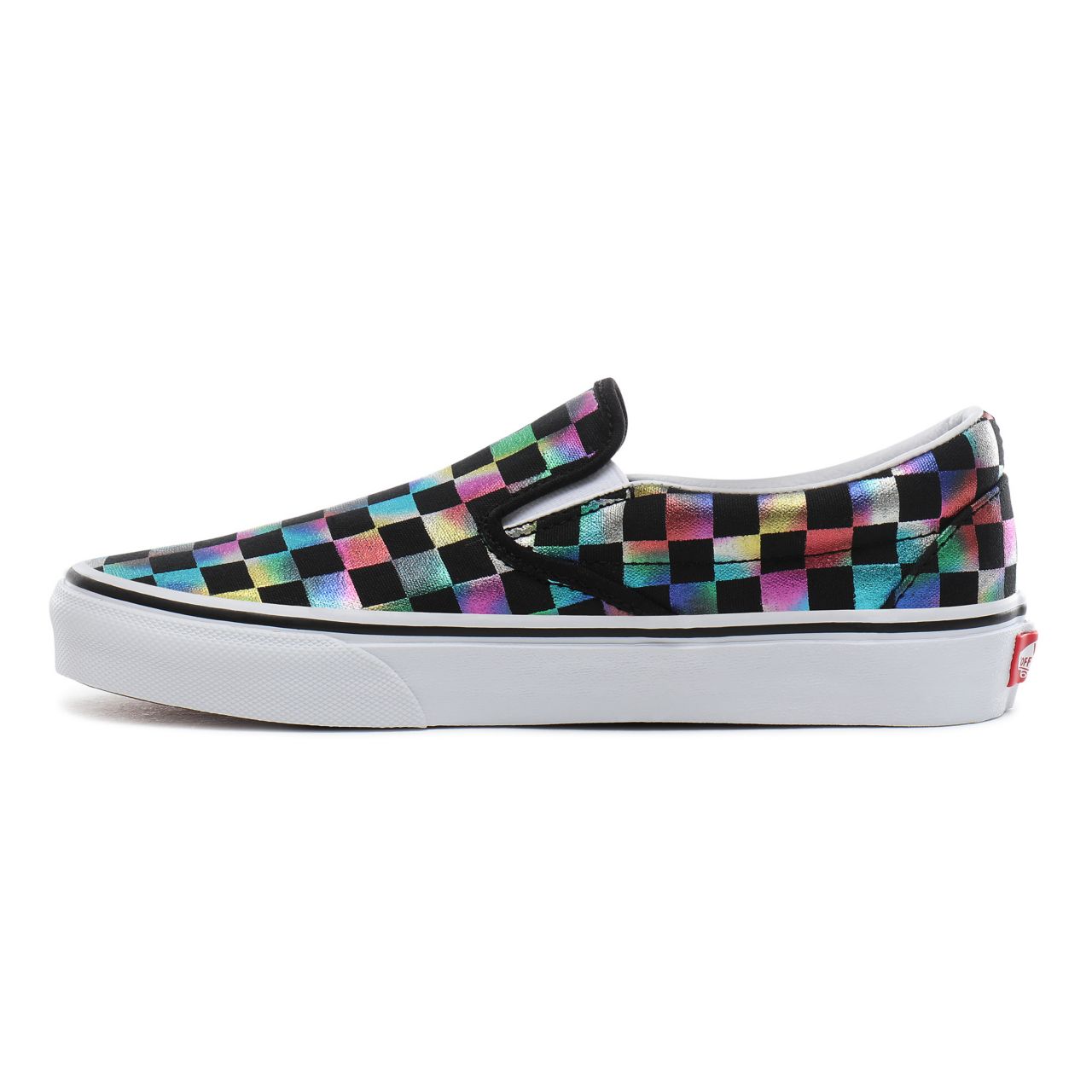 Vans Iridescent Check Classic Slip-On Classic Womens - (Iridescent Check) black/true white VN0A4BV3SRY Shoes