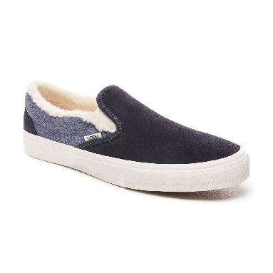 Vans Suede and Sherpa Classic Slip-on shoes Mens Womens - (Suede/Sherpa) Sky Captain/Grisaille VN0A38F7UM1 Shoes