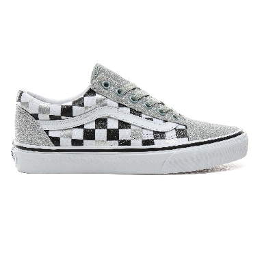 Vans Glitter Checkerboard Old Skool Classic Womens - (Glitter Checkerboard) Silver/True White VN0A4BV5V3J Shoes