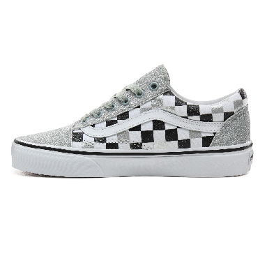 Vans Glitter Checkerboard Old Skool Classic Womens - (Glitter Checkerboard) Silver/True White VN0A4BV5V3J Shoes