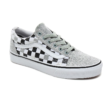 Vans Glitter Checkerboard Old Skool Classic Womens - (Glitter Checkerboard) Silver/True White VN0A4BV5V3J Shoes