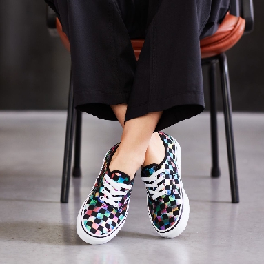 Vans Iridescent Check Authentic Classic Womens - (Iridescent Check) black/true white VN0A2Z5ISRY Shoes