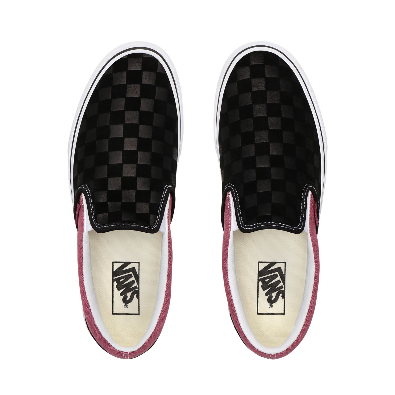 Vans Deboss Checkerboard Classic Slip-On Black Classic Mens Womens - (Deboss Checkerboard) Black/Heather Rose VN0A4U38WS5 Shoes