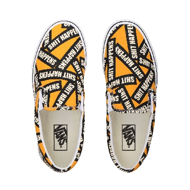 Vans Shit Happens Classic Slip-On Yellow Classic Mens Womens - (Shit Happens) Cadmium Yellow/True White VN0A4U38WTX Shoes