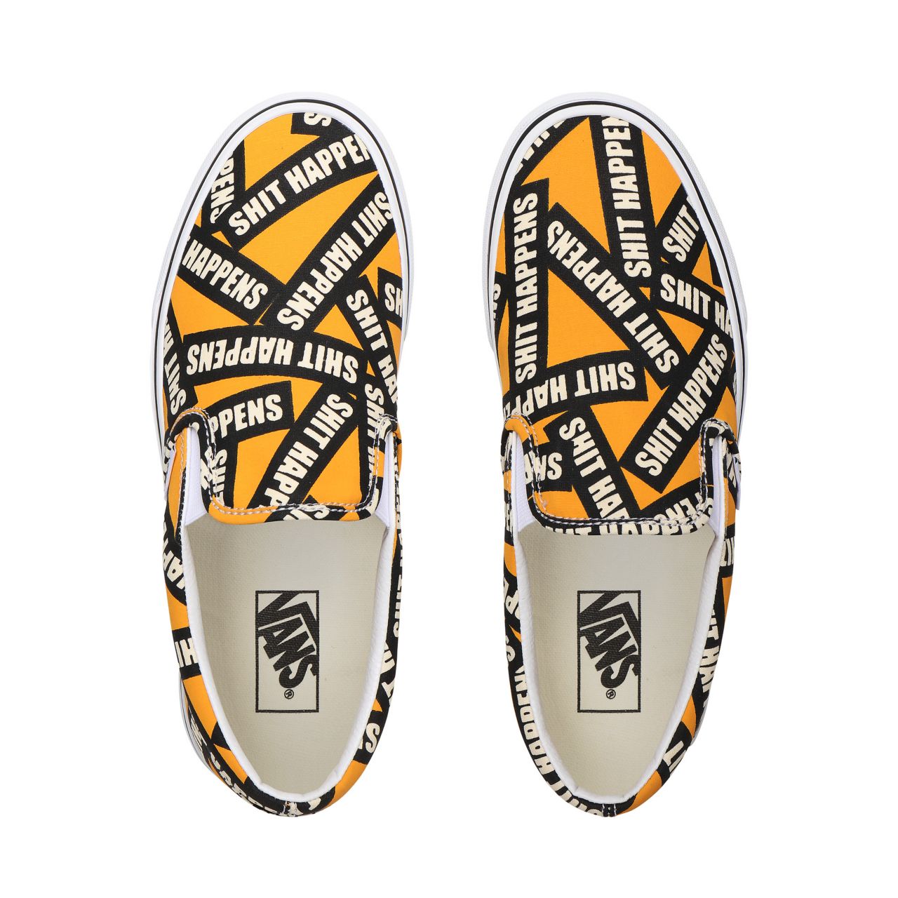 Vans Shit Happens Classic Slip-On Yellow Classic Mens Womens - (Shit Happens) Cadmium Yellow/True White VN0A4U38WTX Shoes